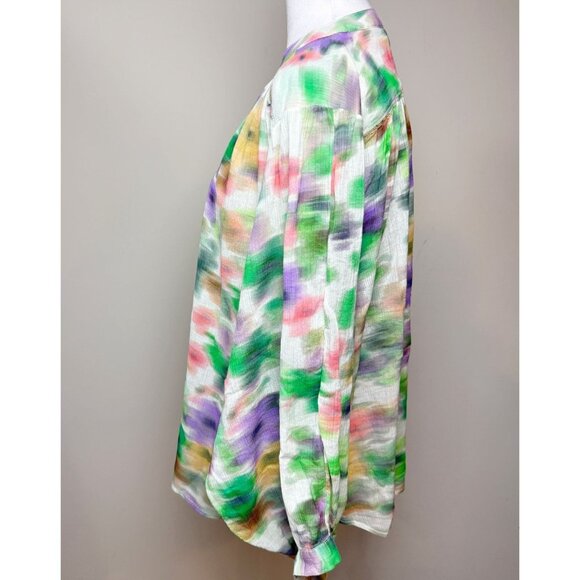 Pilcro XL-Petite Womens Watercolor Button-Down Blouse Tie Dye Oversize - Picture 2 of 10